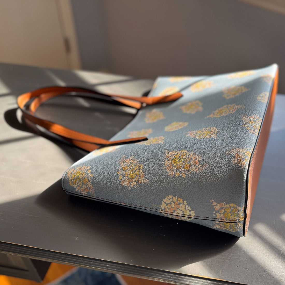 golden hydrangea blooms carryall in vegan leather