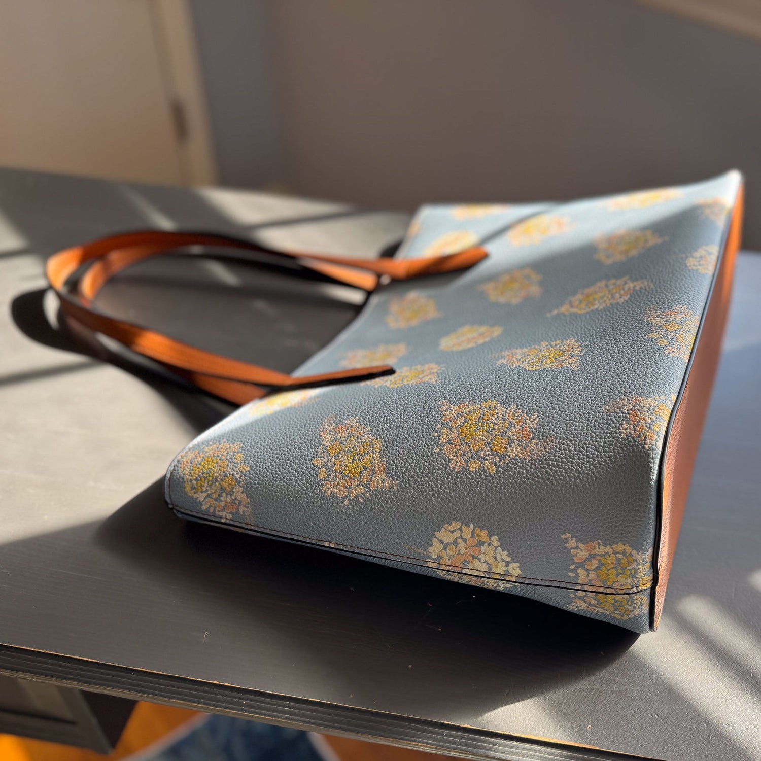 golden hydrangea blooms carryall in vegan leather