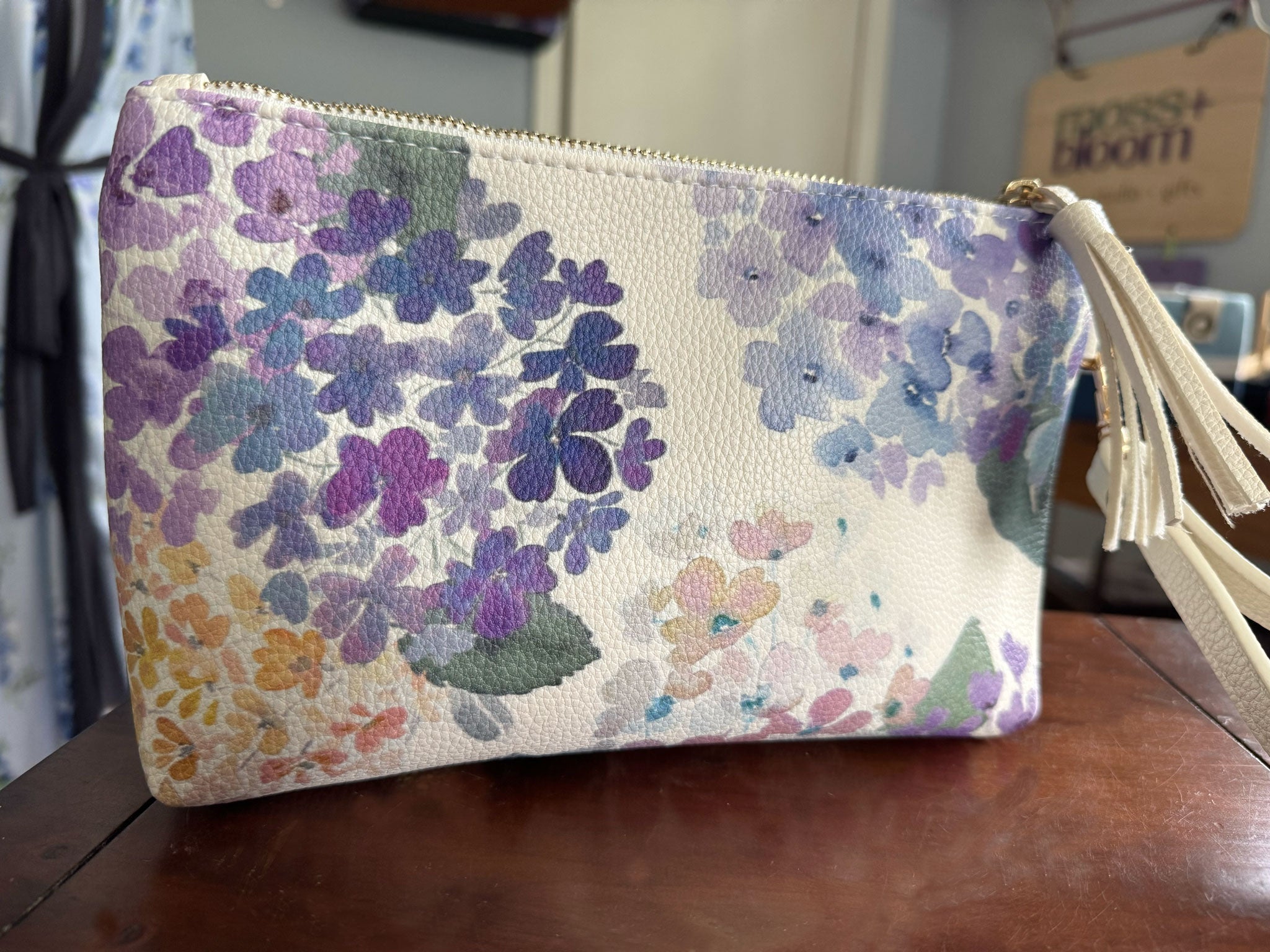 endless hydrangea vegan leather clutch in white