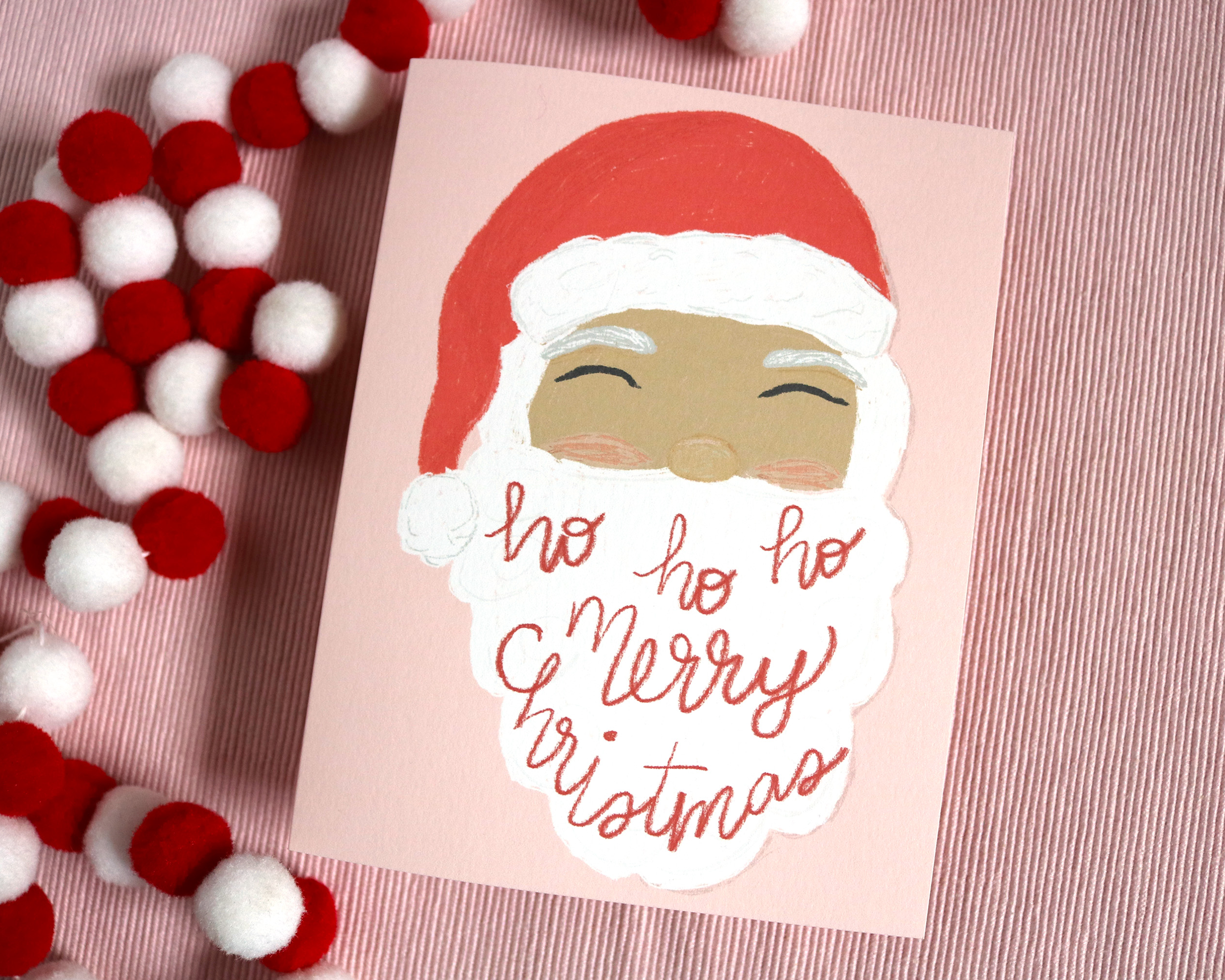 Vintage Inspired Ho Ho Ho Santa Christmas Greeting Card