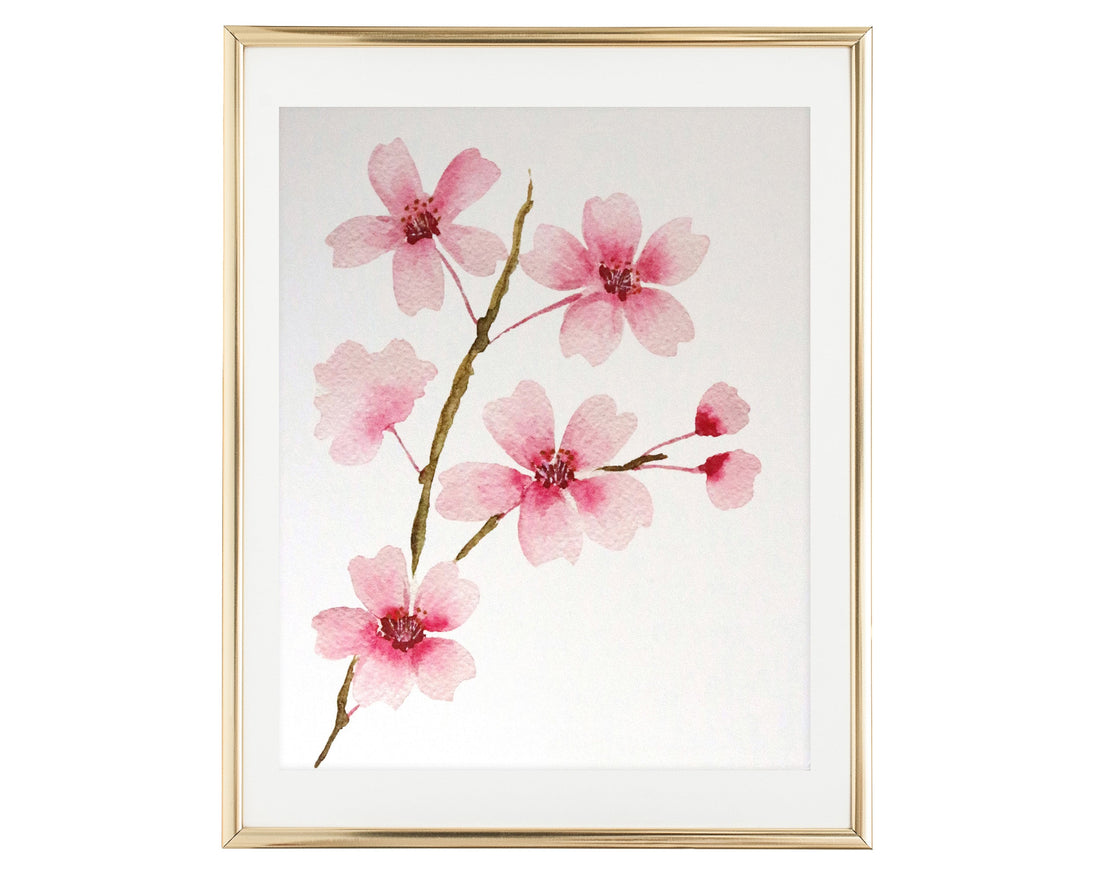 Watercolor Cherry Blossom Branch Art Print