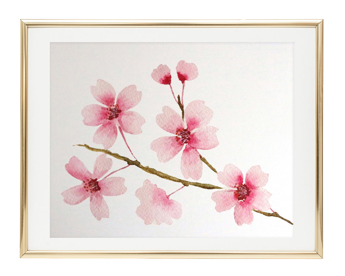 Watercolor Cherry Blossom Branch Art Print