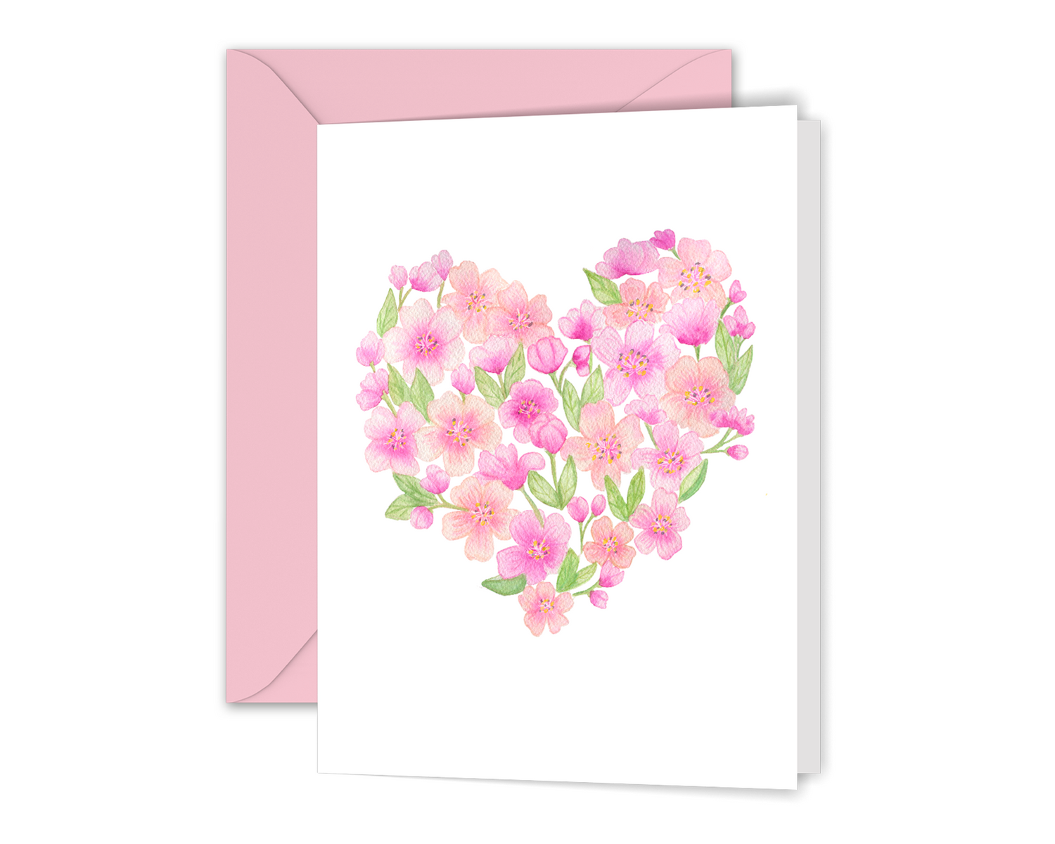 Watercolor Cherry Blossom Heart Greeting Card Stationery Set
