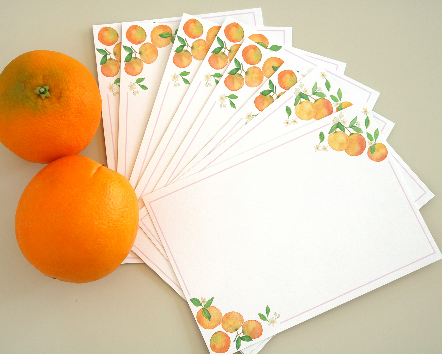 Watercolor Clementine Flat Notecard Stationery Set
