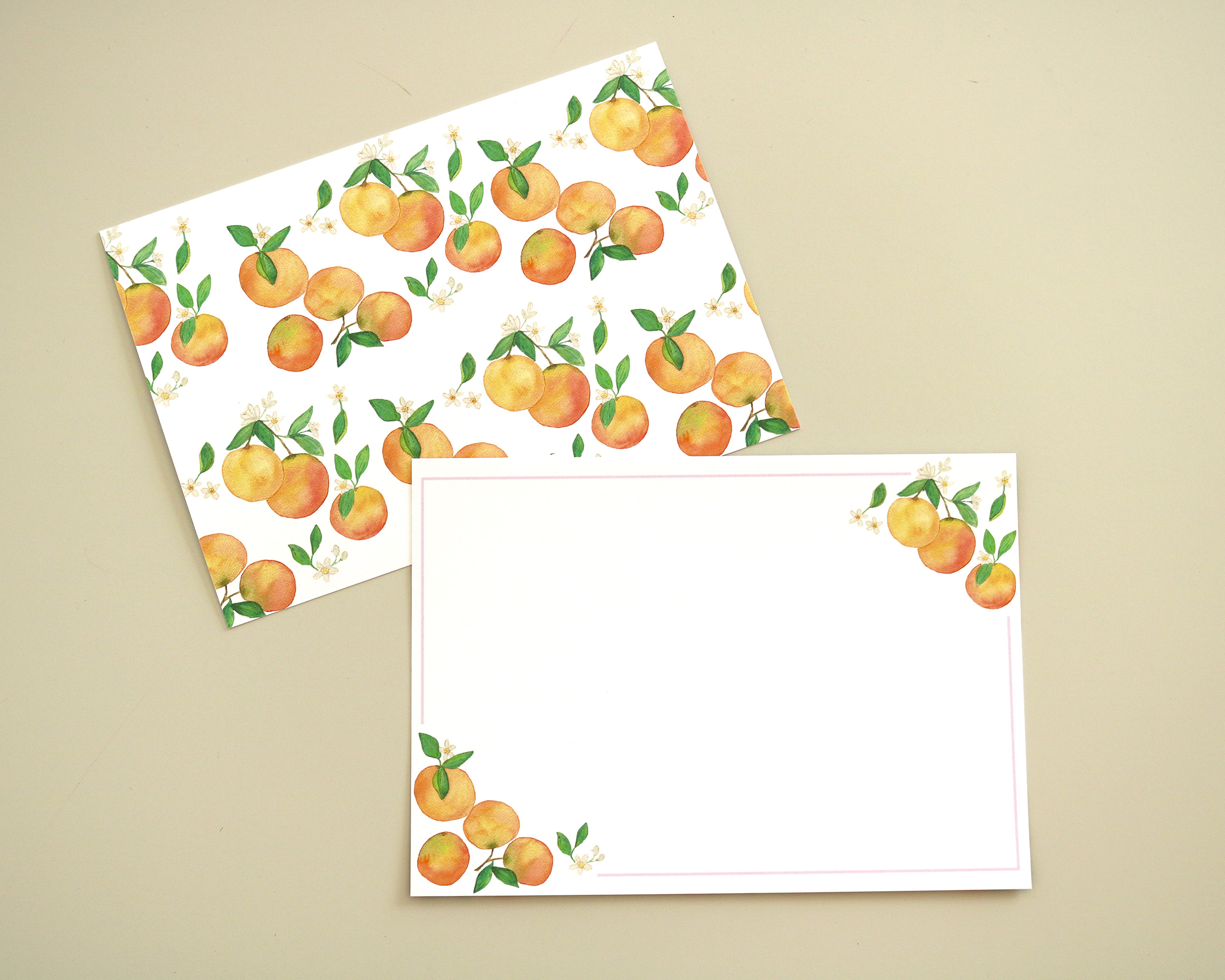 Watercolor Clementine Flat Notecard Stationery Set