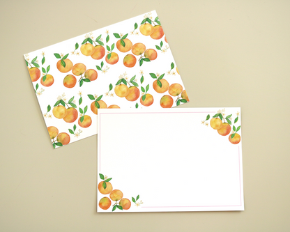 Watercolor Clementine Flat Notecard Stationery Set