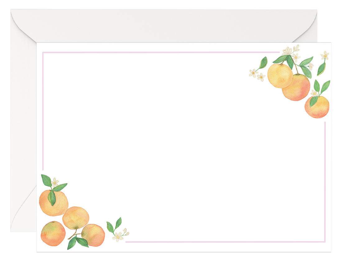 Watercolor Clementine Flat Notecard Stationery Set