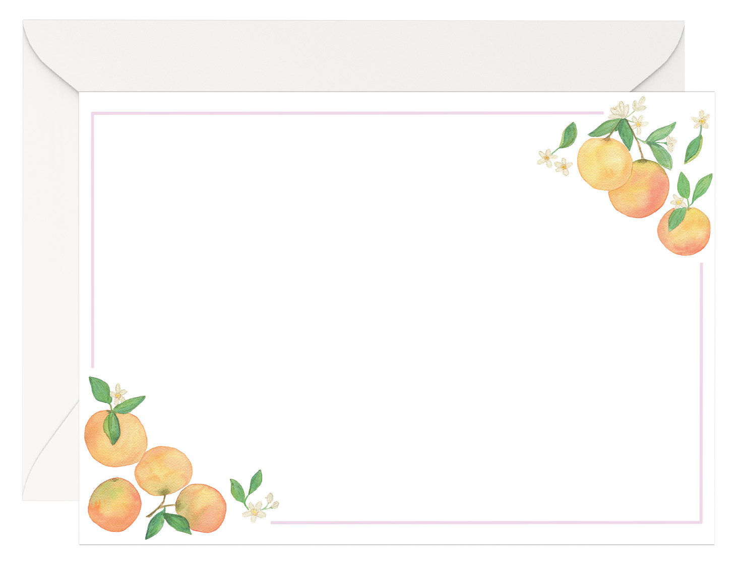 Watercolor Clementine Flat Notecard Stationery Set