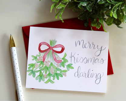 Watercolor Mistletoe Merry Kissmas Darling Christmas Greeting Card