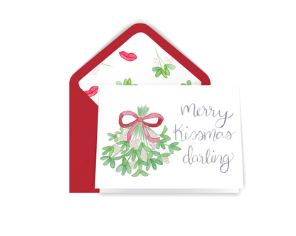 Watercolor Mistletoe Merry Kissmas Darling Christmas Greeting Card