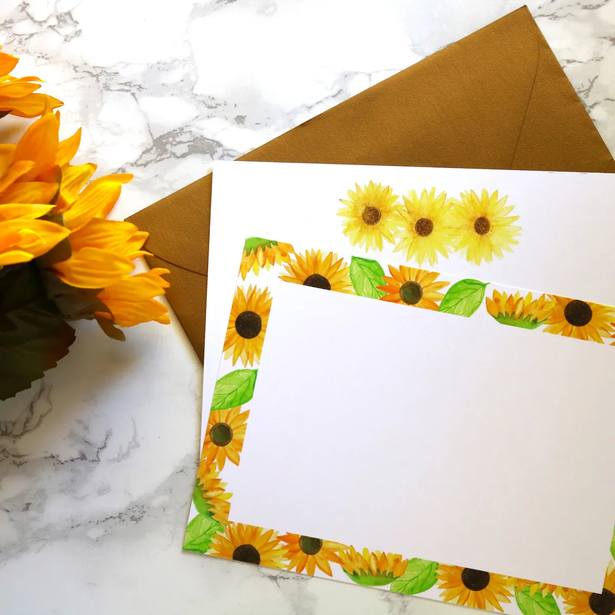 Watercolor Sunflower Flat Notecard Stationery Set