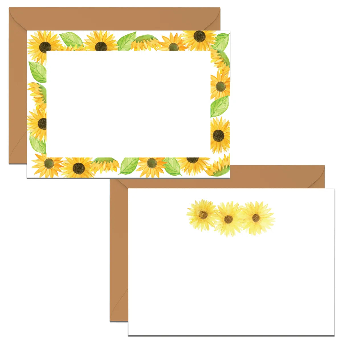 Watercolor Sunflower Flat Notecard Stationery Set