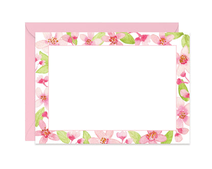 Watercolor Cherry Blossoms Flat Notecard Stationery Set