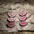Watermelon slice chain wooden dangle earrings featuring three connected hand-painted watermelon wedges with bright red fruit, green rinds, and black seed details. Lightweight summer fruit earrings with hypoallergenic .925 sterling silver hooks, perfect for watermelon lovers, summer outfits, picnics, farmers markets, and fun food-themed jewelry.