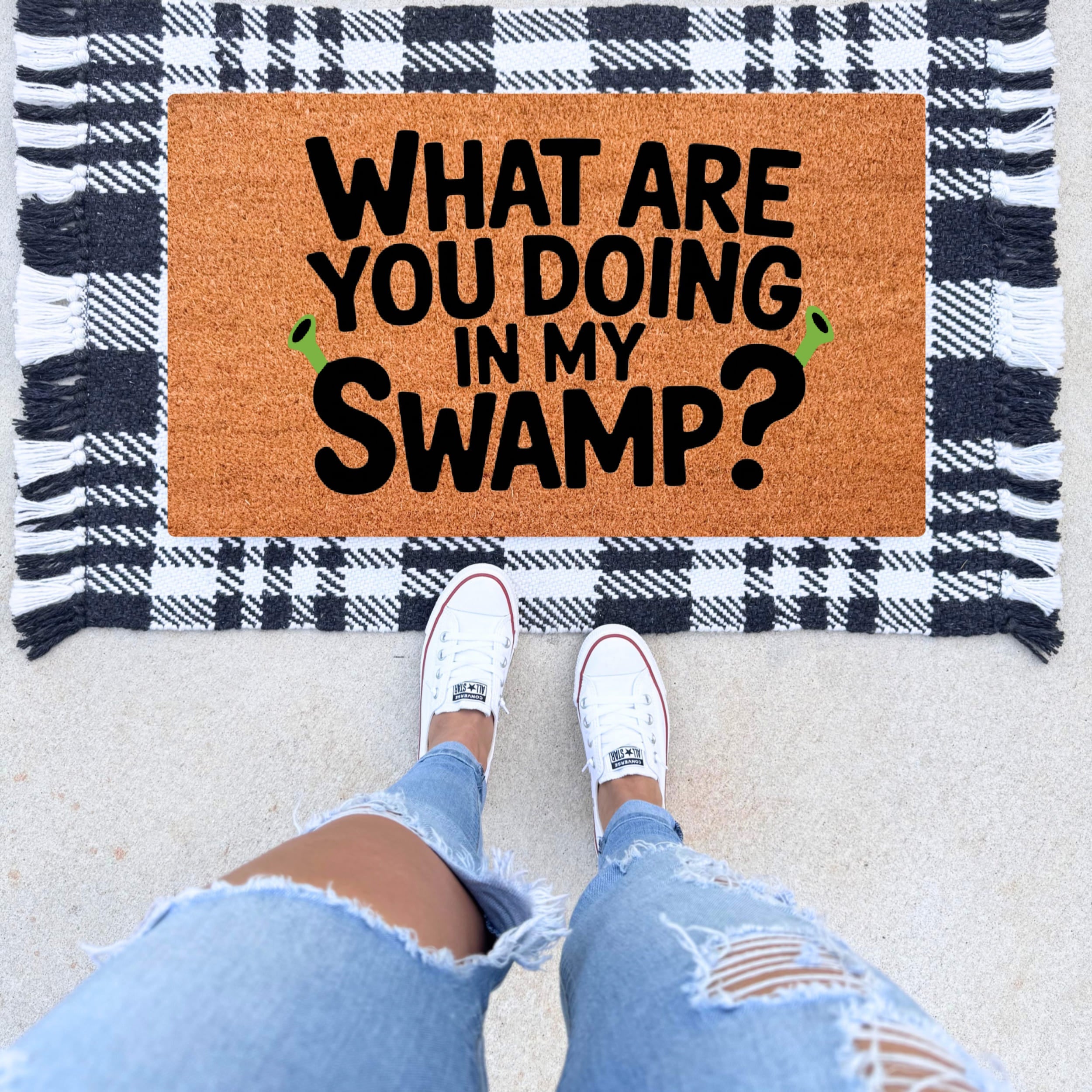 What Are You Doing In My Swamp Doormat on front porch