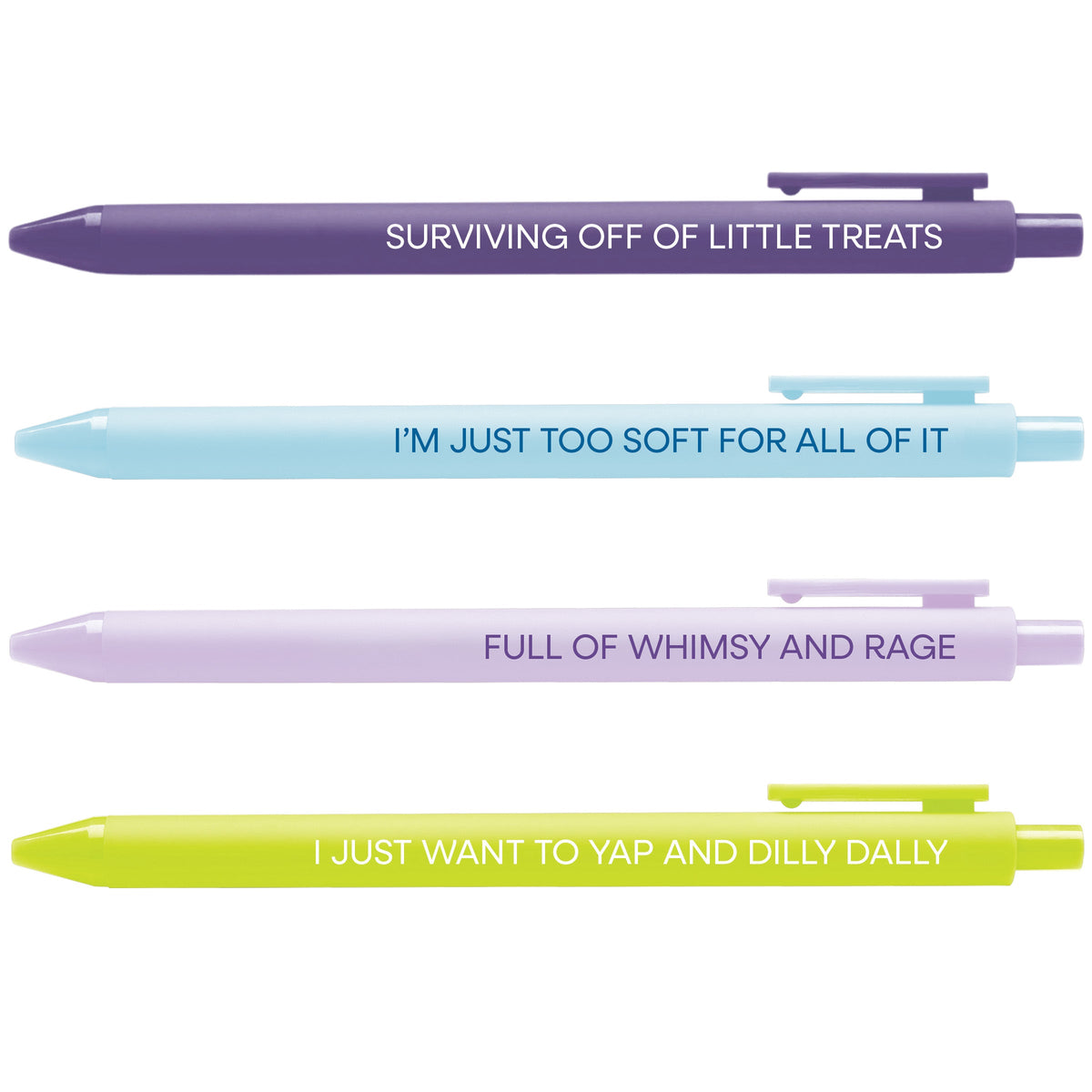 Whimsy and Rage illustrated pen set by MangoIllustrated — 4 gel pens funny gift for her