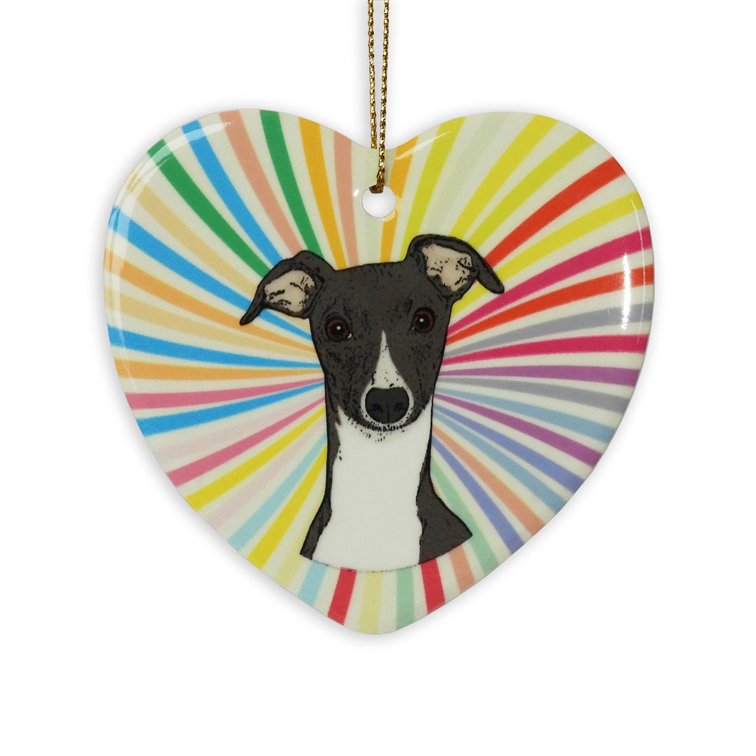 Whippet Ceramic Heart Ornament