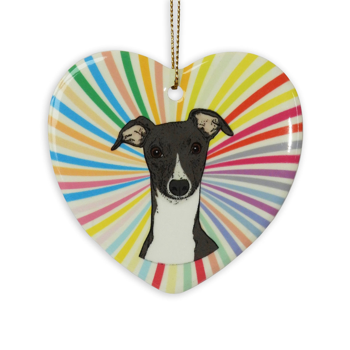 Whippet Ceramic Heart Ornament