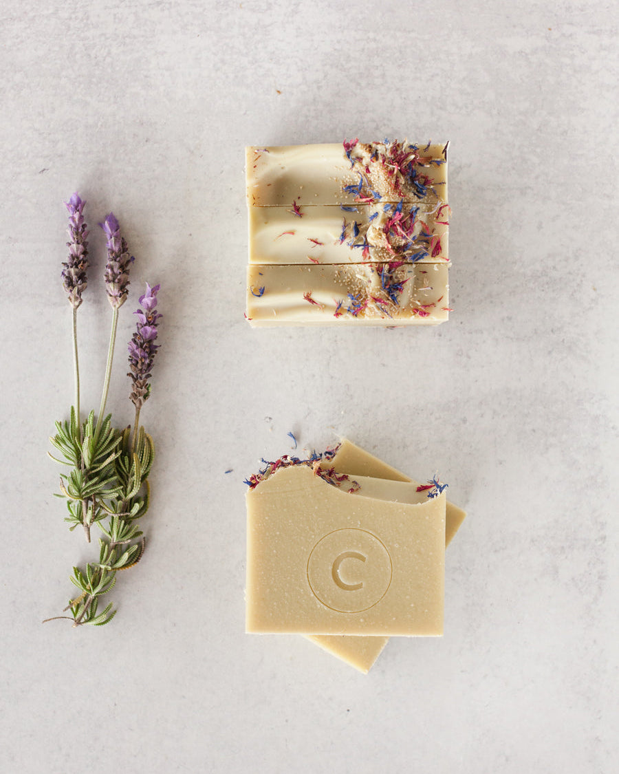 Wild Grove goat milk soap bar with natural texture and creamy lather