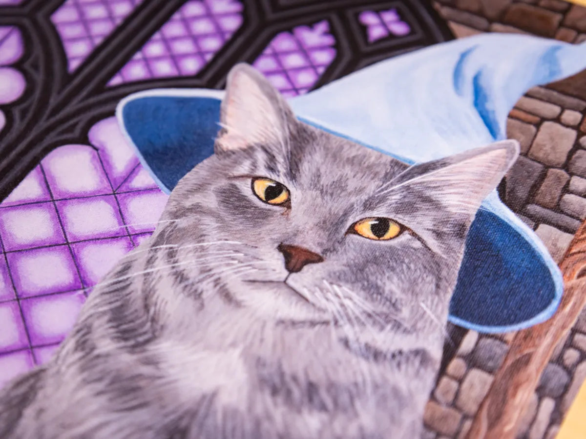 Cat Wizard Artwork, Magical Witchy Kitty Fantasy Decor, Original Hand-Painted Art