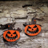 Witch hat jack-o’-lantern wooden dangle earrings featuring a grinning orange pumpkin wearing a classic black witch hat. Hand-painted lightweight Halloween earrings with hypoallergenic .925 sterling silver hooks, perfect for spooky season, Halloween parties, pumpkin lovers, witches, and festive fall jewelry.