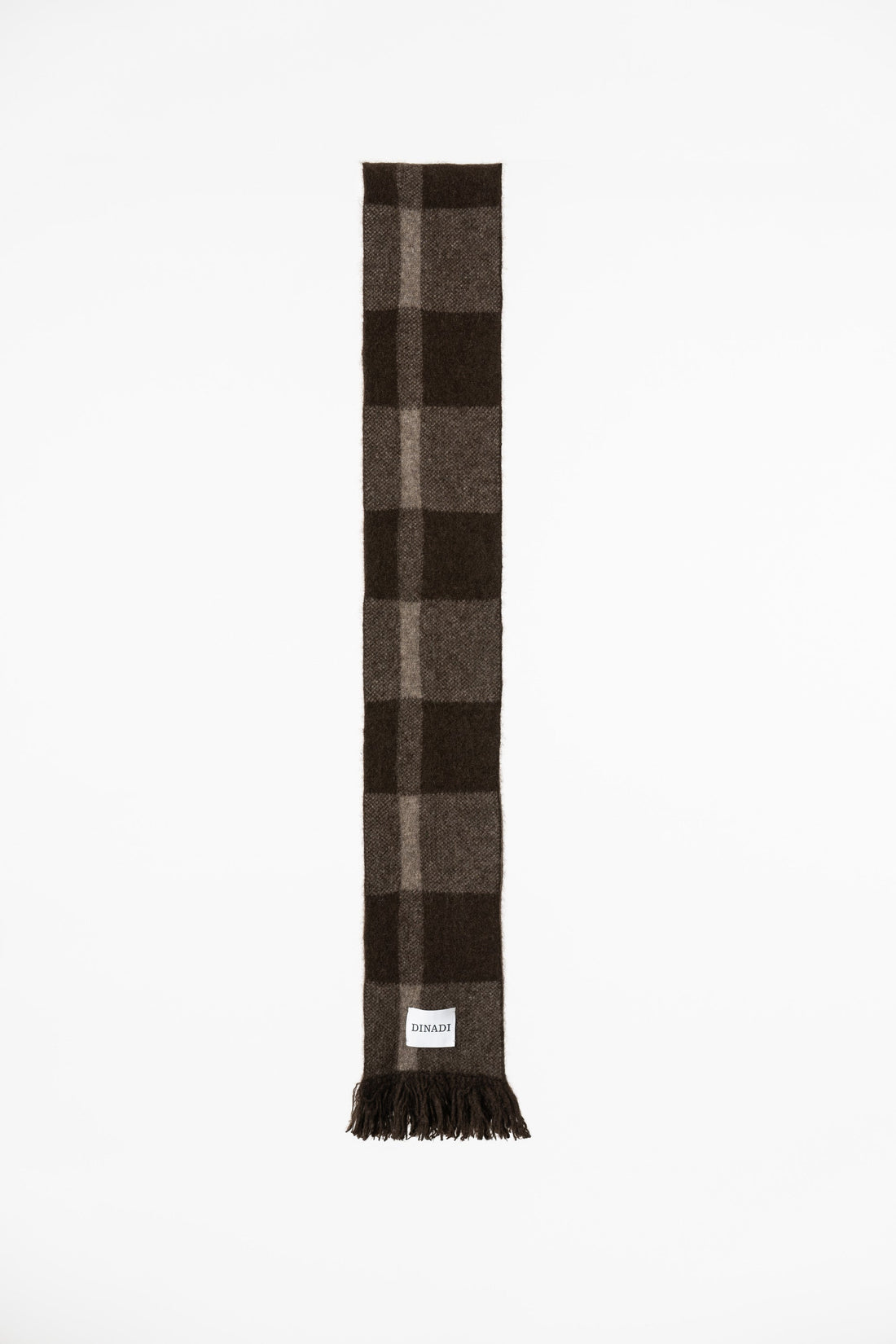 Brown and tan plaid yak wool scarf, lay flat