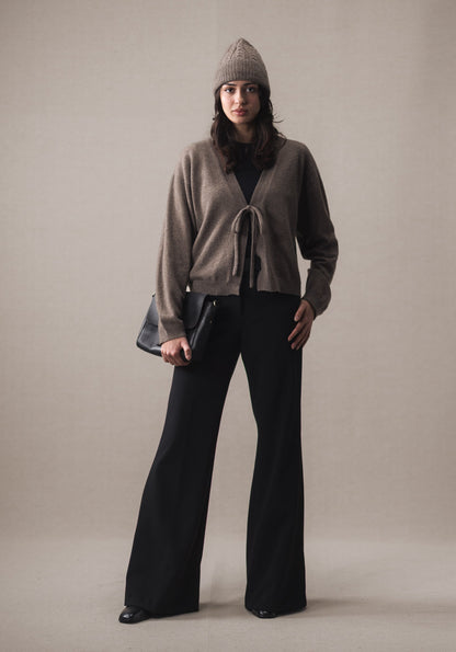 Yak Wool Oat Brown Tie Cardigan