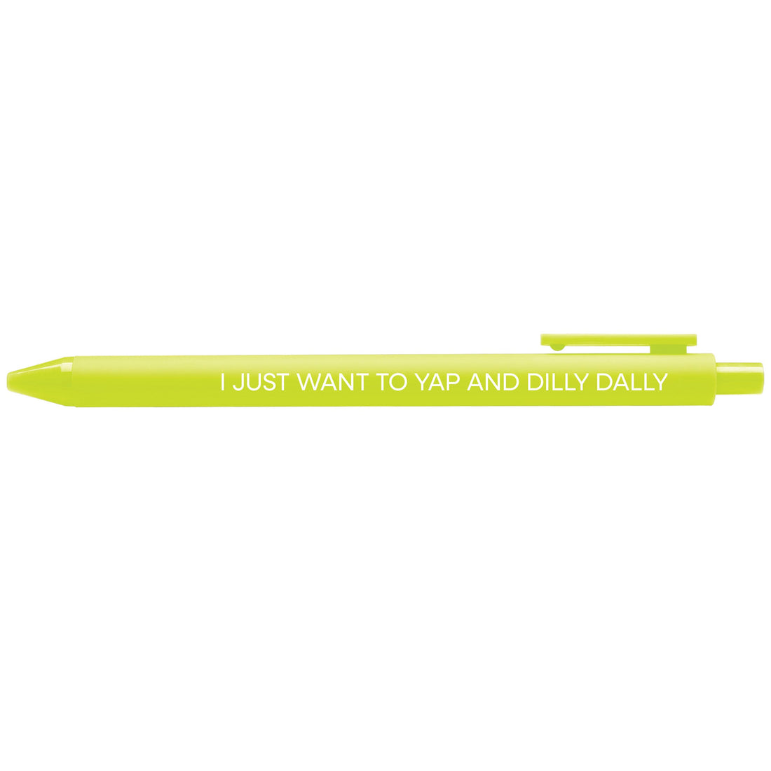 I Just Want to Yap and Dilly Dally illustrated citron gel pen by MangoIllustrated — funny relatable desk pen