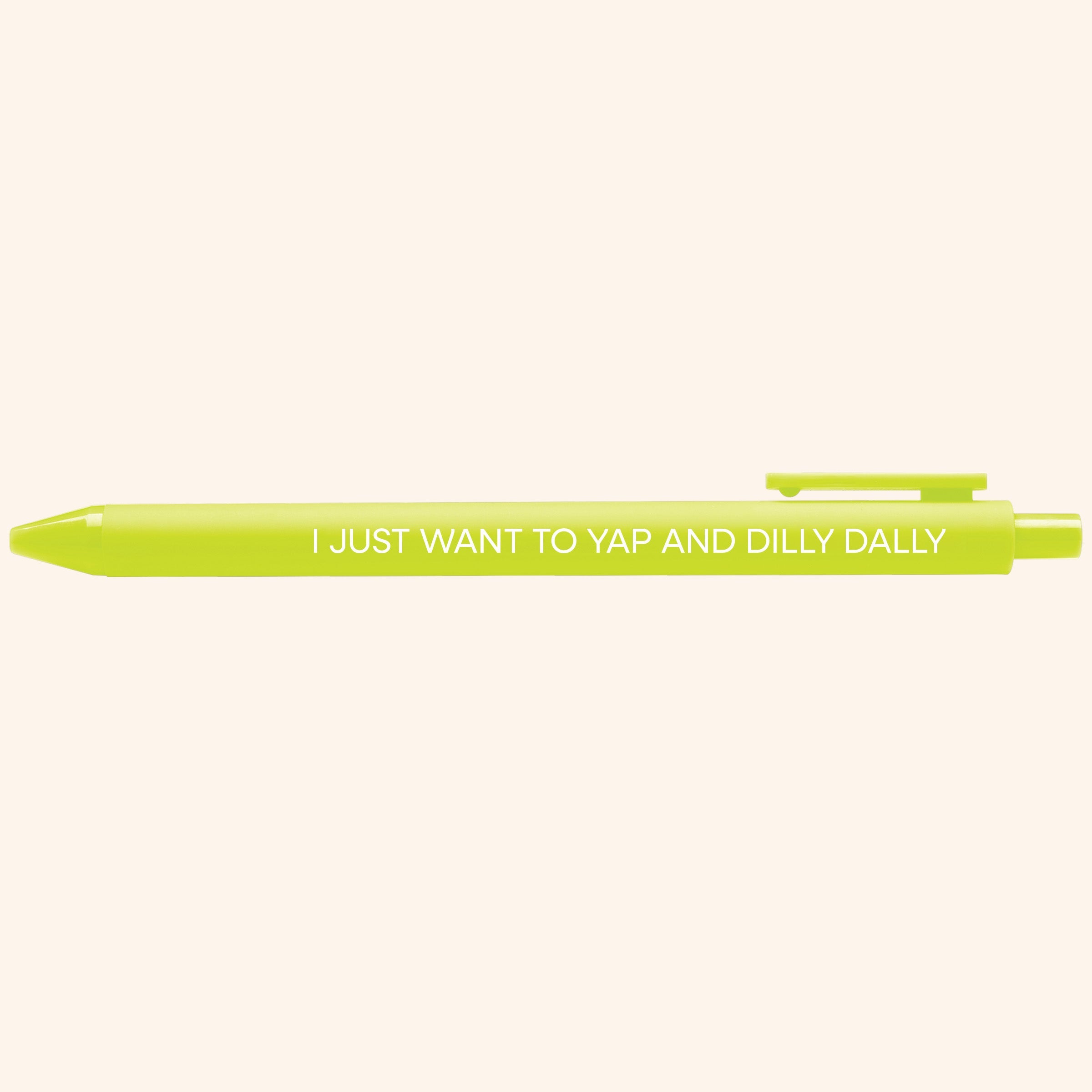Yap and Dilly Dally pen detail — funny illustrated gel pen gift for her by MangoIllustrated