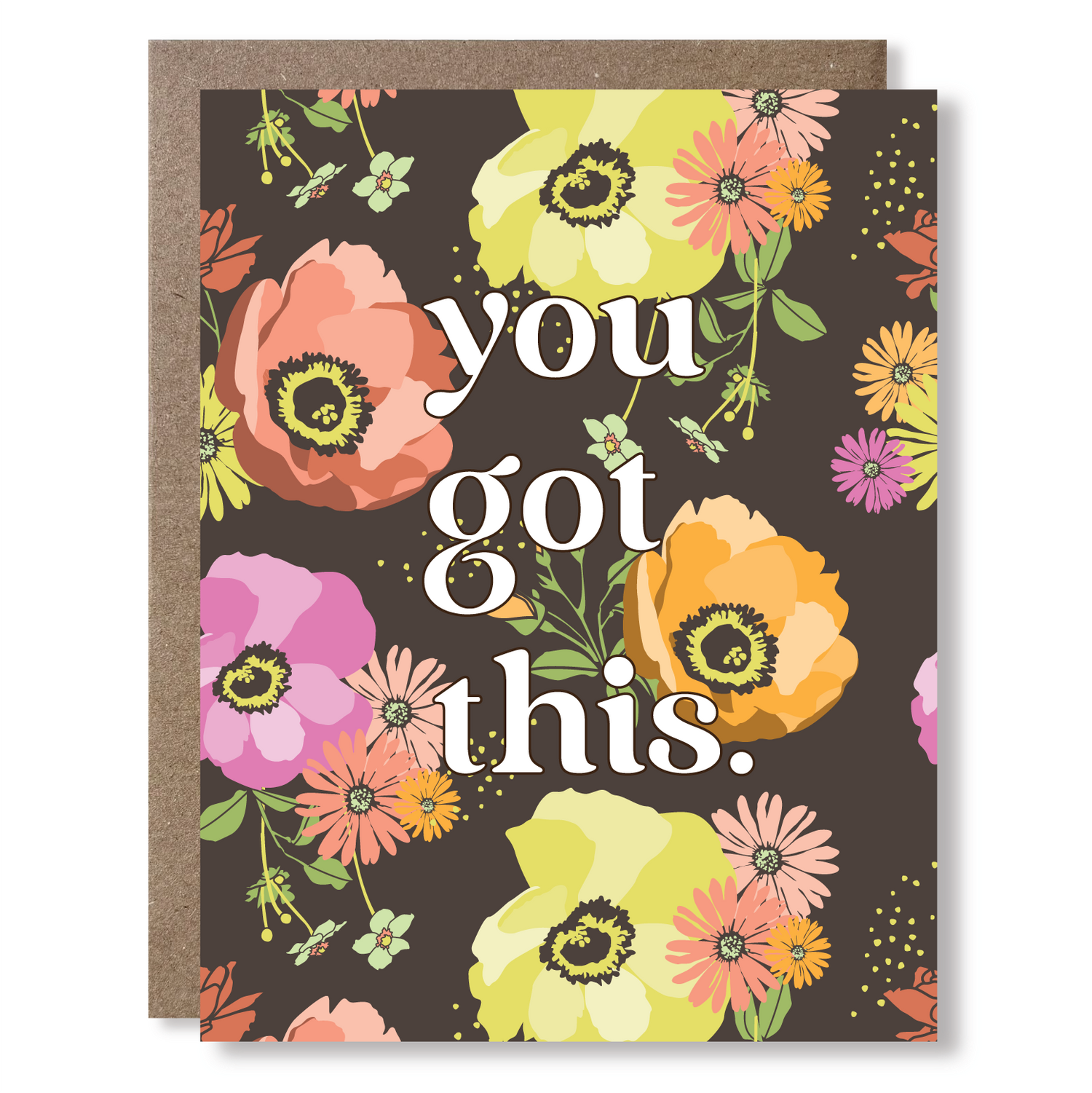 Greeting card with colorful flowers and &