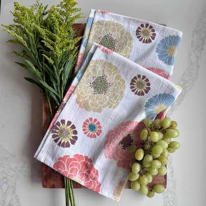 Zinnia Print Tea Towel