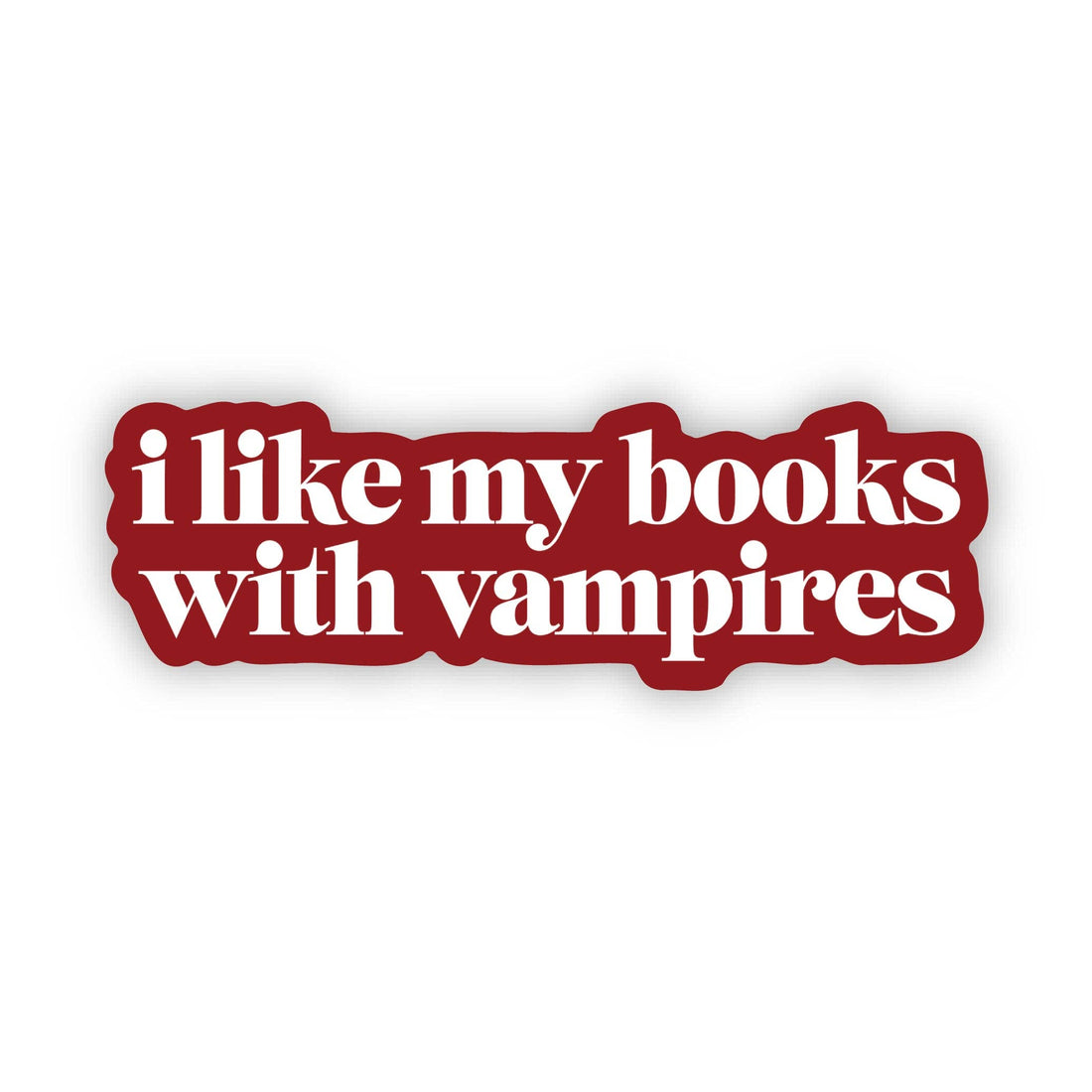 Red and white text sticker with &