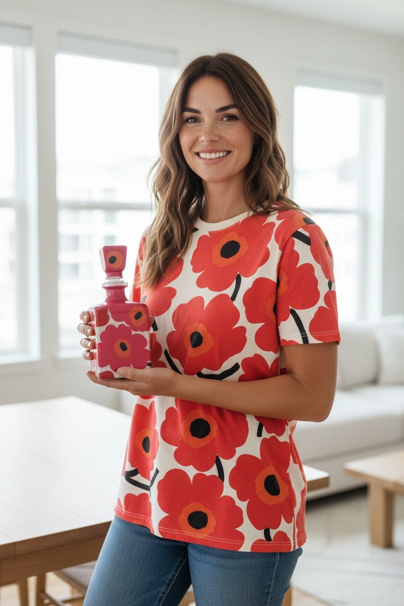 Flora &amp; Fauna Collectable Bottle: Marimeko Inspired Refillable Bar Decor