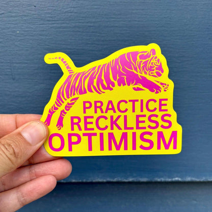 Sticker with a pink tiger and text &