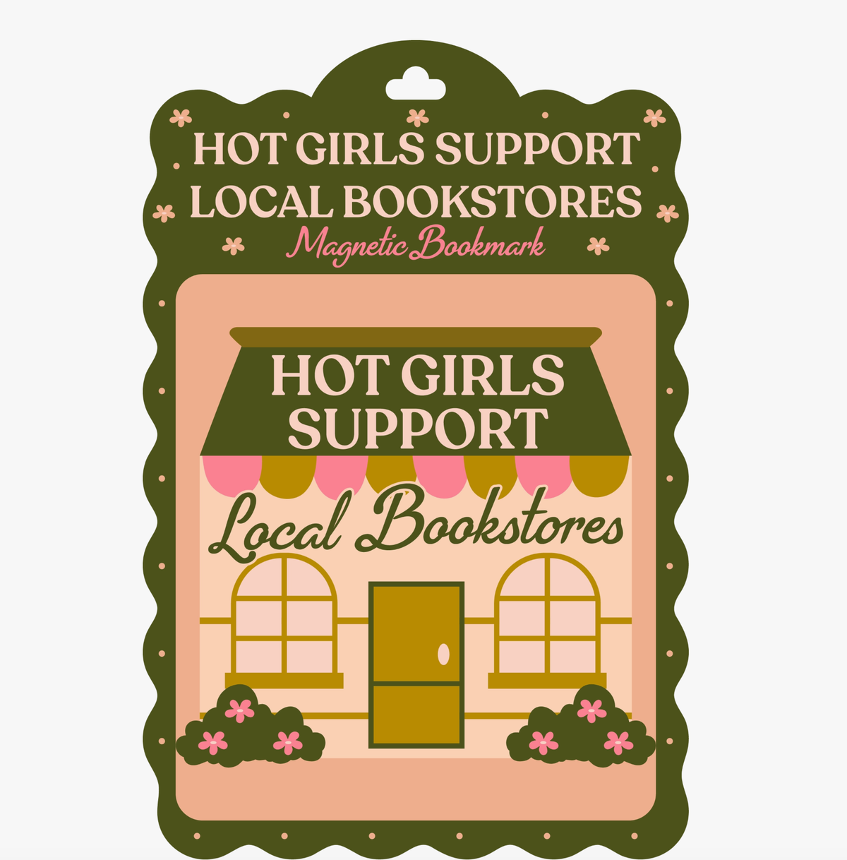 A decorative magnetic bookmark card featuring the phrase &