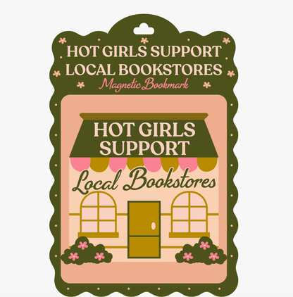 A decorative magnetic bookmark card featuring the phrase &