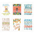 Set of six colorful postcards with motivational quotes on a white background
