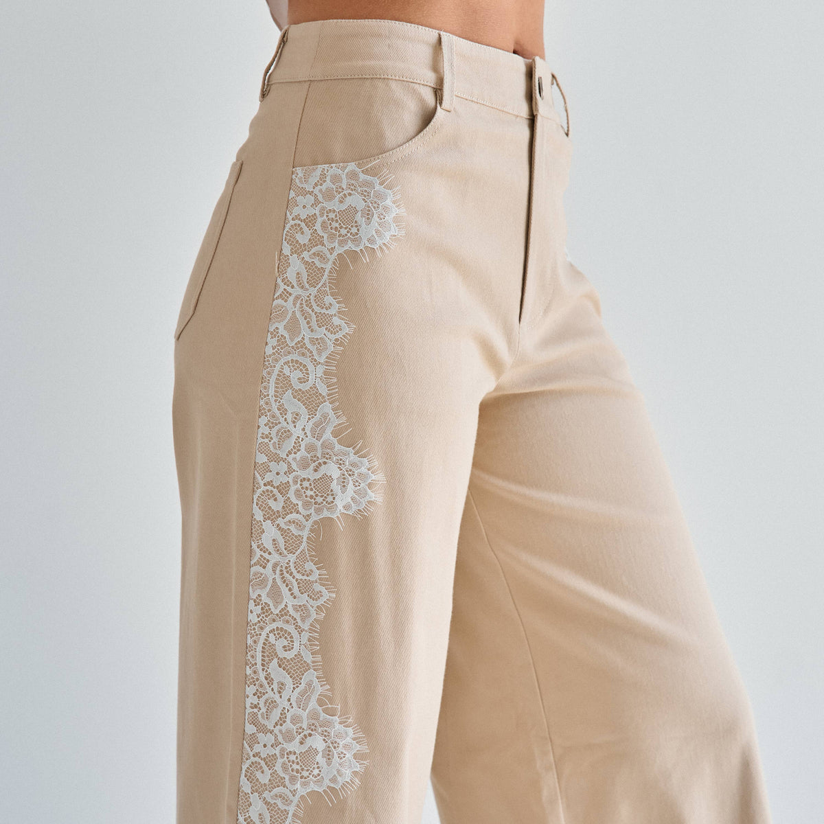 The Margot Lace-Trim Twill Pant — Olive