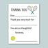 The image is a white card with a tennis racket and ball graphic, and a message expressing gratitude.