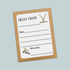 The image is a greeting card with a hockey stick and skates on the front, along with a blank space for a message.