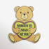 Cartoon teddy bear with a green heart saying &