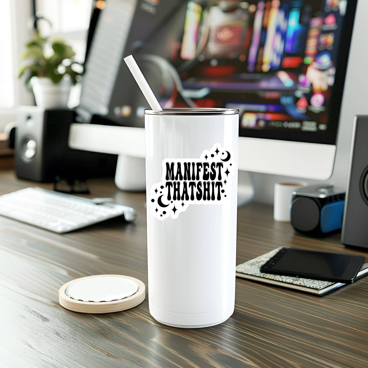 White tumbler with &