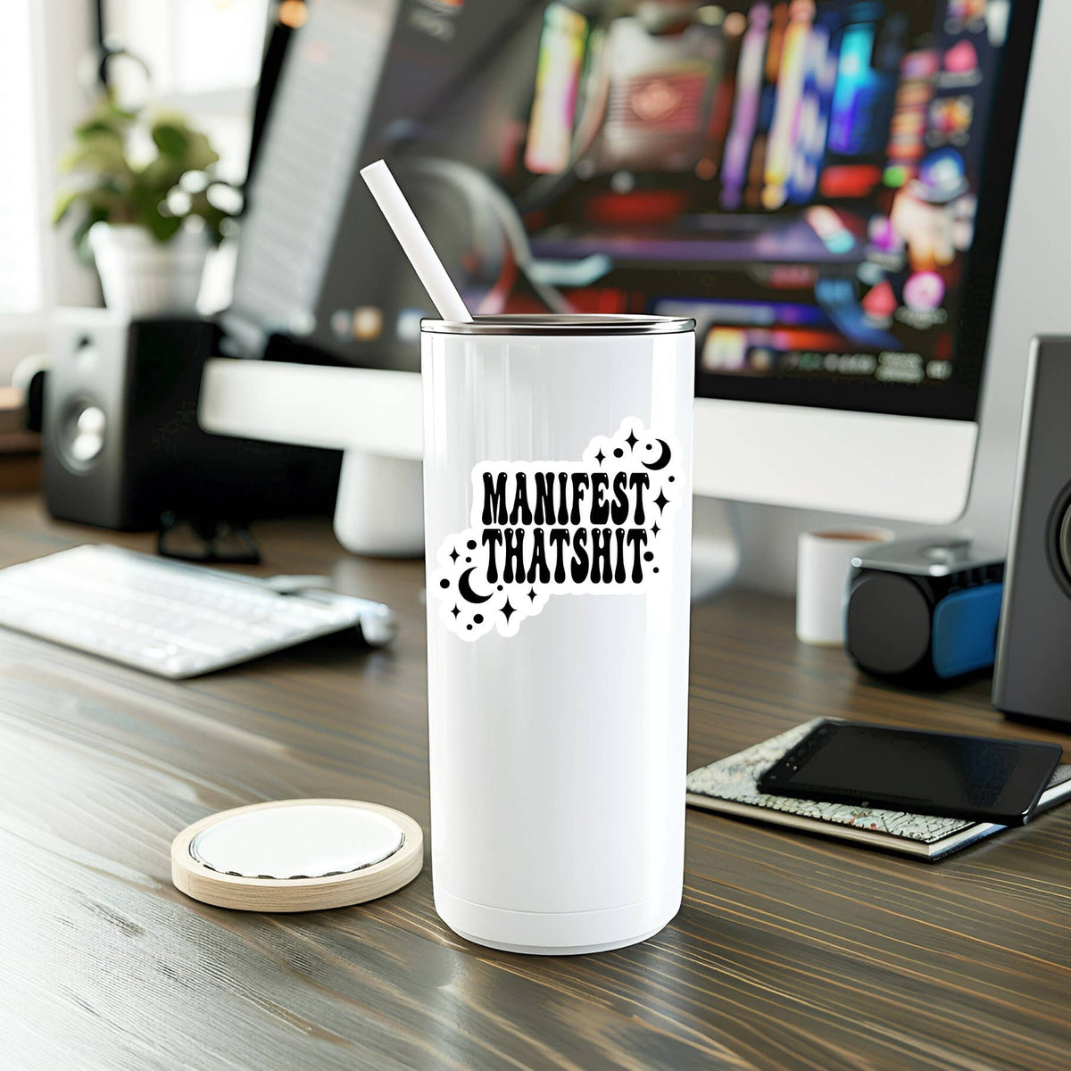 White tumbler with &