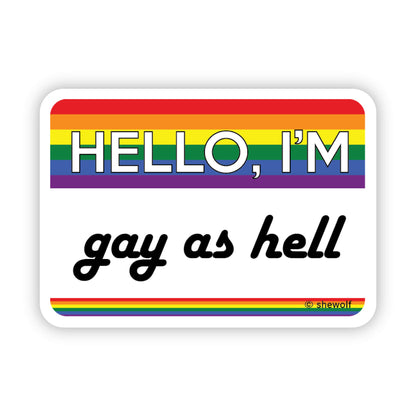 Sticker with rainbow stripes and text &