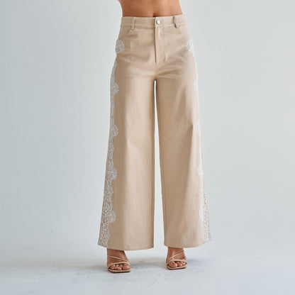 The Margot Lace-Trim Twill Pant — Olive