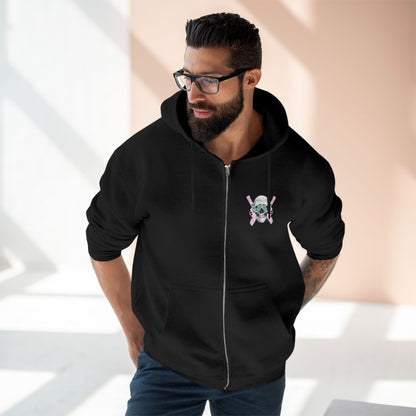 Protect the Dolls Zip Hoodie — Pink Skull &amp; Crossed Guns Trans Rights Hoodie