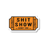 Orange ticket-style sticker with &
