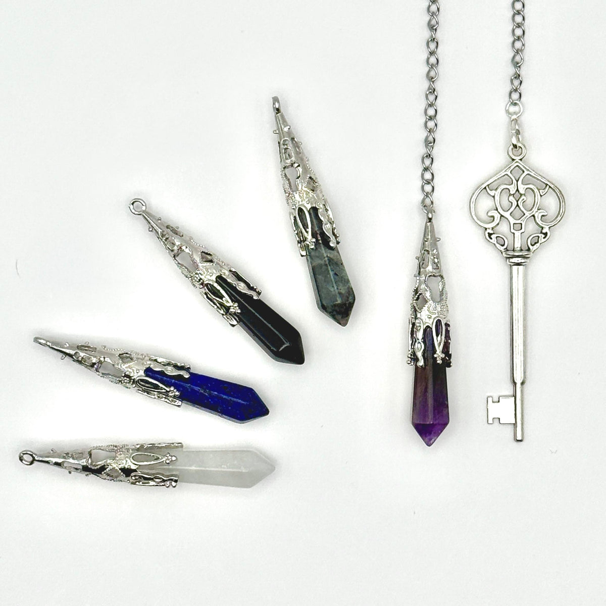 Baroque Crystal Pendulum with Silver Key Charm