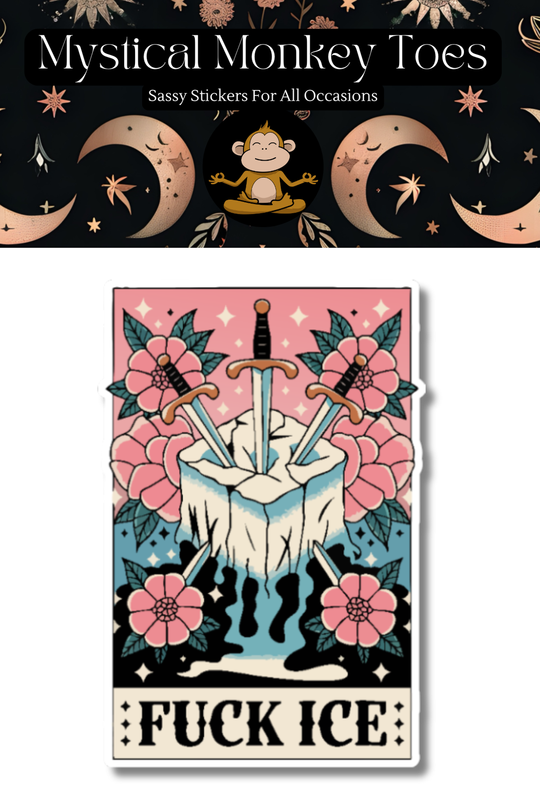 Sticker with floral design and text &