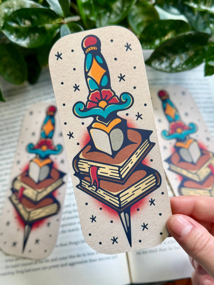 Book &amp; Dagger  Bookmark | Handmade Double-Sided Fantasy Bookmark